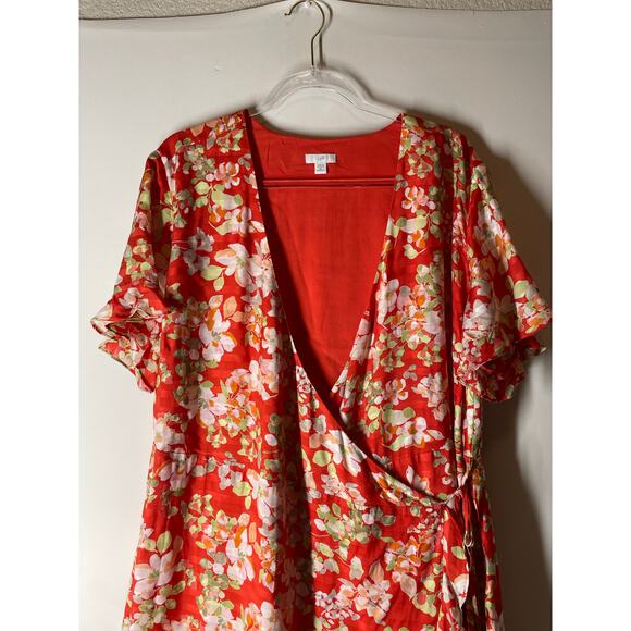 J.Jill Orange Floral Wrap Dress Short Flutter Sleeve Ruffle Hem Plus Size 2X - Picture 2 of 7